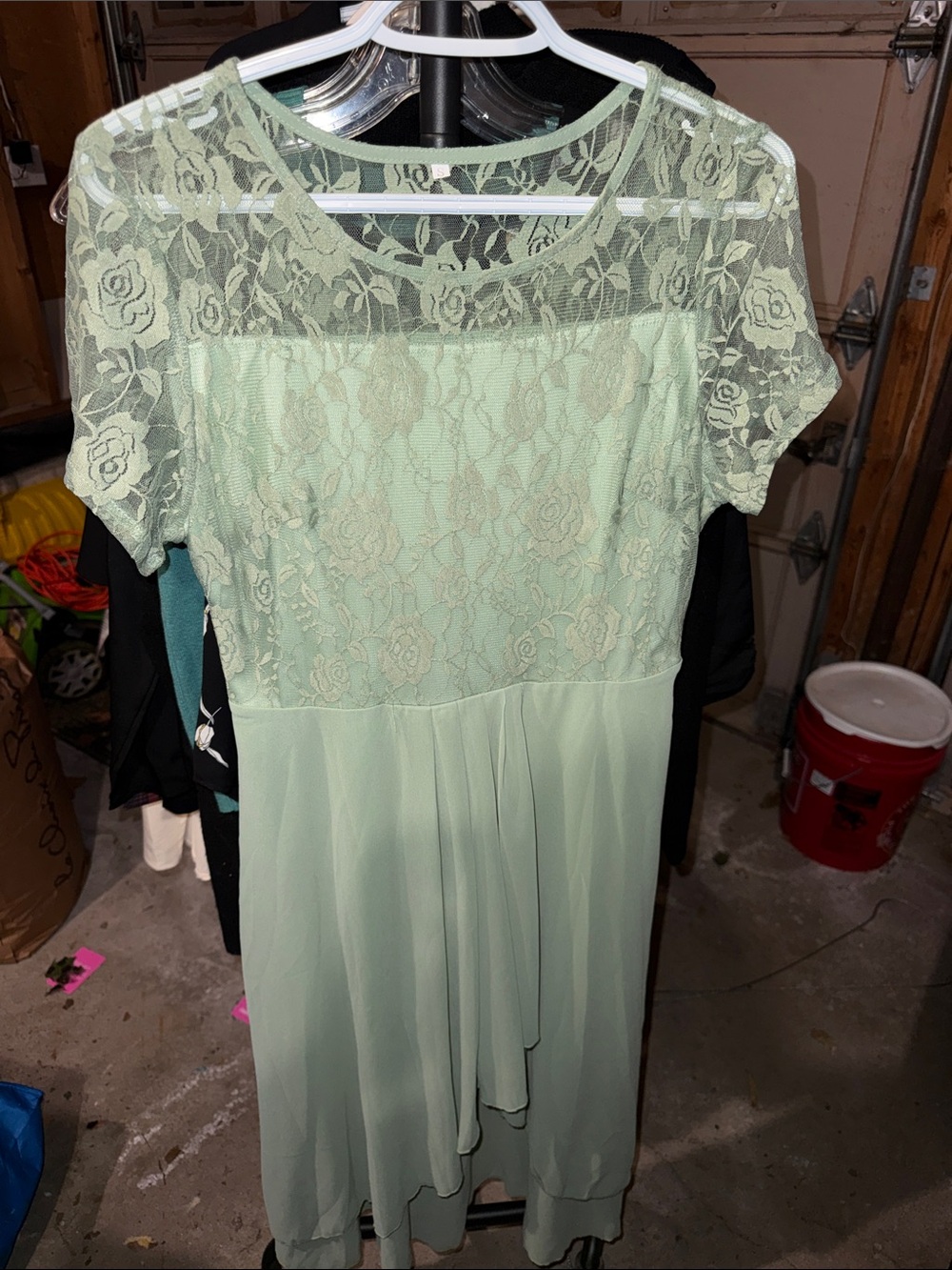 Women's Mint Lace Midi Dress with Chiffon Skirt